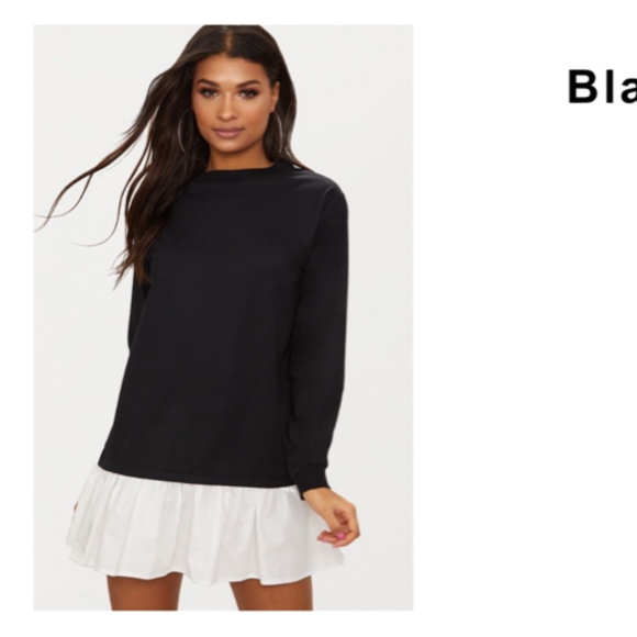 black sweater dress with poplin frill